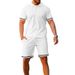 Men's Clothing Summer Lapel Button Short Sleeved And Drawstring Shorts Two Piece Sports_viptrois.com