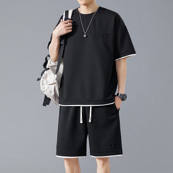 Men's Summer Ice Silk Sports Suit Quick Drying Short Sleeved Casual Loose Sports Shorts Two-piece Set_viptrois.com