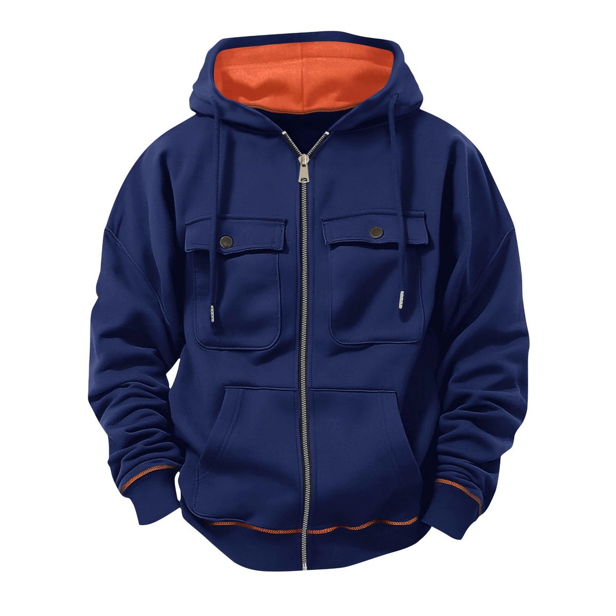 Men's Fleece Lined Zip Up Hoodie With Multiple Pockets - Winter Warm Pullover For Casual & Outdoor Activities_viptrois.com