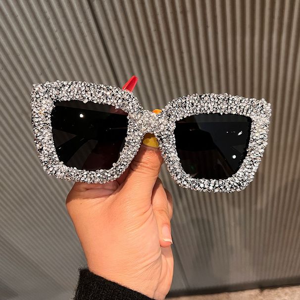 European And American Personality Candy Color Lens Large Frame Polygonal Sunglasses For Women Luxury Rhinestones Net Celebrity Style Catwalk Sunglasses_viptrois.com