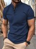 Men's Clothing Men's Short Sleeved Stand Up Collar Waffle Fabric Casual Short Sleeved Polo Shirt_viptrois.com