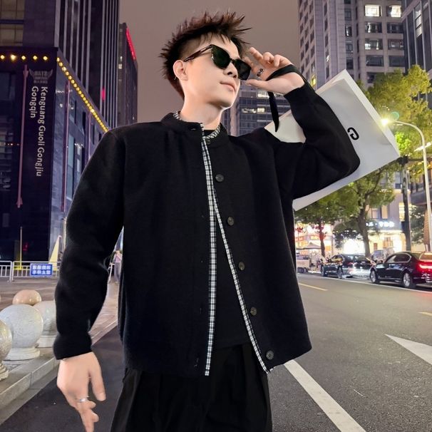 Pure Winter Brand Patchwork Plaid Cardigan Sweater Jacket Men's Spring And Autumn Casual Long Sleeve Fashion Knitted Top_viptrois.com