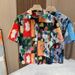 Dopamine Summer Vintage Oil Painting Graffiti Niche Lazy Wind Ins Casual Versatile Art Sense Short Sleeve Shirt Tide_viptrois.com