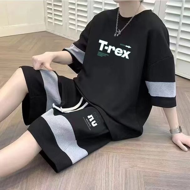Sports And Leisure Suit, Men's Summer New Style, Teenage Student Loose Short Sleeved T-Shirt Shorts Set, Cool Matching_viptrois.com