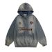 American Style Washed Denim Street Fashion Punk Loose Embroidered Letters Vintage Pullover Hoodie For Men_viptrois.com