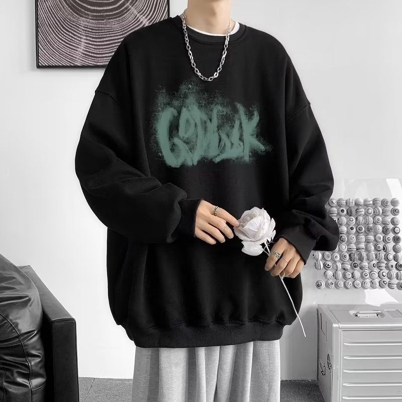 Pure Pure Round Neck Sweatshirt For Men, Autumn And Winter Fleece, American Style Oversize, Trendy Brand, Loose Fit, Hoodless,_viptrois.com