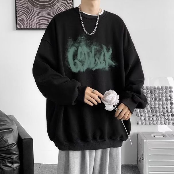 Pure Pure Round Neck Sweatshirt For Men, Autumn And Winter Fleece, American Style Oversize, Trendy Brand, Loose Fit, Hoodless,_viptrois.com