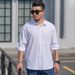 Men's Clothing Plus Size New Large Size Men's Long Sleeved Shirt Fat Guy Fat Brother Large Plus Fat Loose Casual Solid Color Slightly Elastic Shirt_viptrois.com