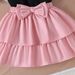 Kid's Clothing Summer Girl Suit Bow Print Short Sleeve Pink Puffy Skirt New Two Piece Suit_viptrois.com