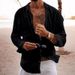 Men's Clothing New Cotton And Linen New Men's Long Sleeved Shirt Solid Color Lapel Casual Style Shirt_viptrois.com