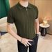 Men's Clothing Summer Striped New Knitted Polo Shirt Cool Breathable Slim Short Sleeved T Shirt Lapel Workwear_viptrois.com