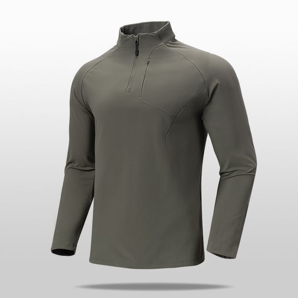 Men's Half-Zip Performance Shirt – Stylish Urban Layering For Business Casual & Outdoor (Black, Olive, Khaki, Sizing M-5XL)_viptrois.com