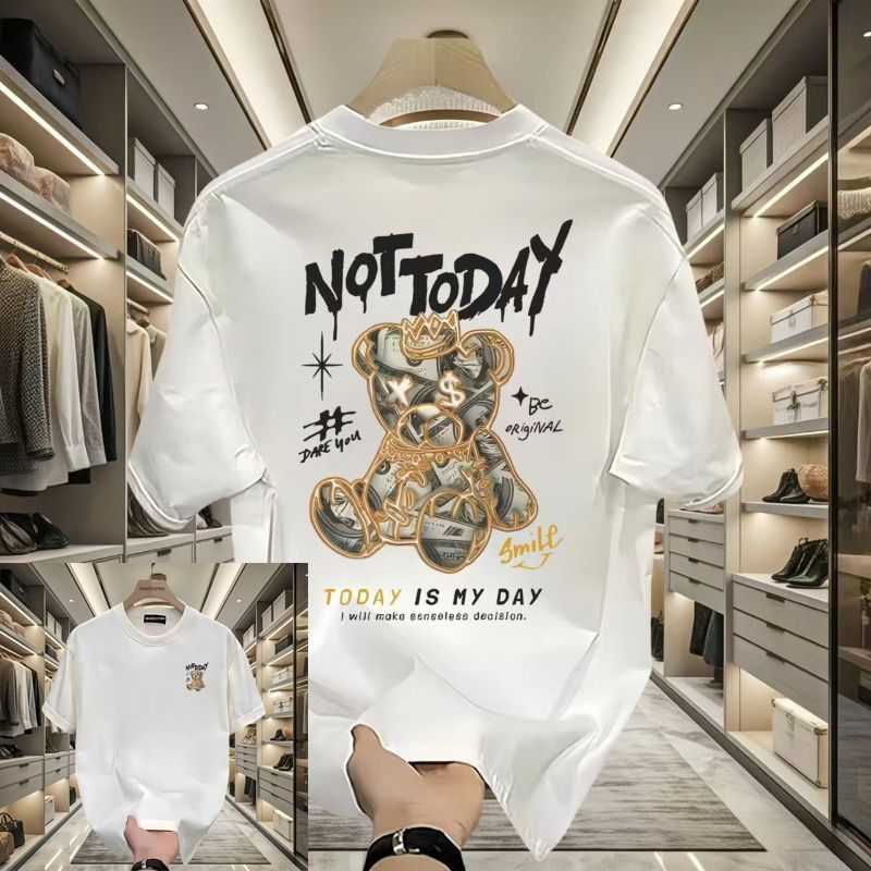 Pure Cotton Trendy Brand Bear T-shirt American Ruffian Handsome Men's Short-sleeved Summer Trendy Round Neck Loose And Versatile Top_viptrois.com