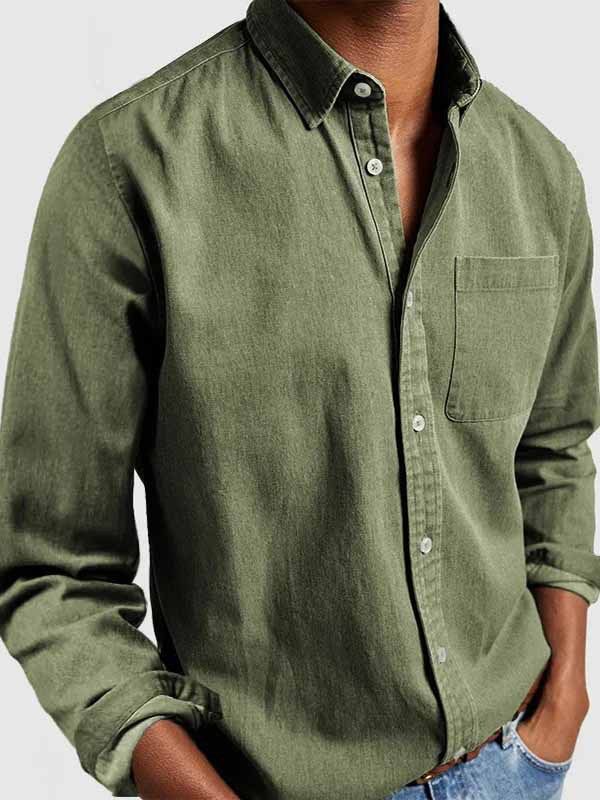 Men's Clothing New Men's European And American Pocket Casual Tops Washed Cotton Button Men's Long Sleeved Shirt_viptrois.com
