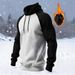 Men's Retro American Style Pullover Hoodie With Color Block Design, Fleece Lined, Relaxed Fit, Long Sleeve, Zipper Front, Casual Streetwear For Winter_viptrois.com