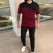 Men's Clothing Men's New Waffle Color Stitching Lapel Chest Pocket Button Short Sleeved Trousers Suit_viptrois.com