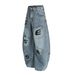 Personalized Multi-Pocket Design Scimitar Jeans For Men Street Fashion Irregular Letter Embroidery Oversized Wide-Leg_viptrois.com