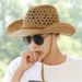 Outdoor Straw For Men Summer Beach Western Cowboy Men's Protection Sun Hat Wide Brim_viptrois.com