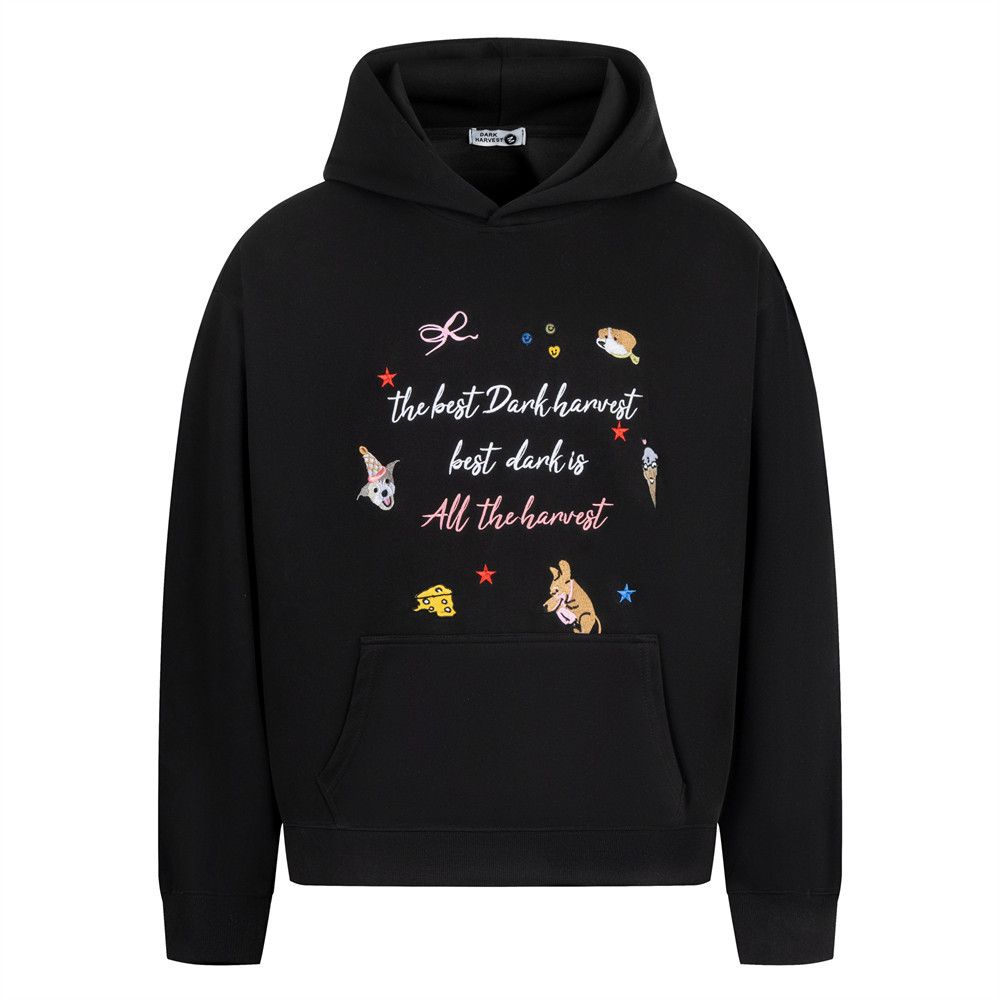 Design Sense Fun Embroidery Hooded Sweats Loose Men's Vibe American High Street Pullover Long Sleeve Casual Sports_viptrois.com
