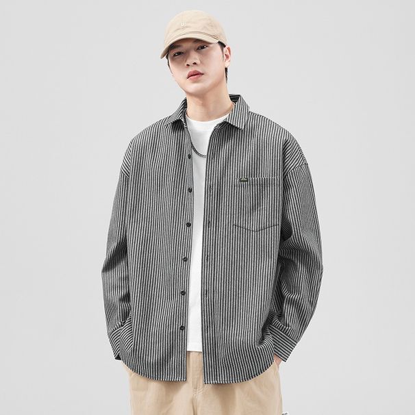 Nordmann Striped Long Sleeve Men Spring Autumn New Casual Handsome Jacket Trendy Non-Iron Shirt Men's Style_viptrois.com