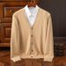 Men's V-Neck Knitted Cardigan – Korean Style Loose Fit Sweater Jacket (Black/Grey/Khaki/Red/Light Blue, Versatile Layering Top)_viptrois.com